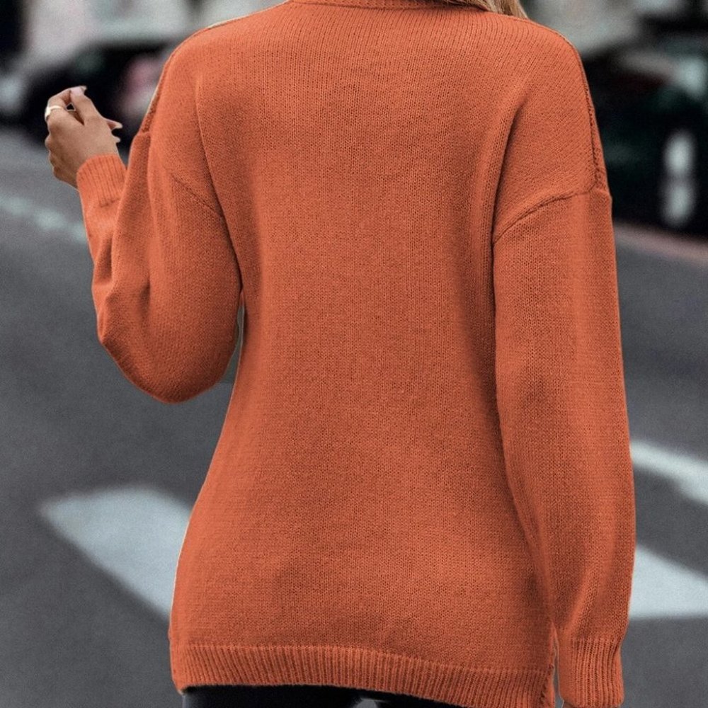 Orange Casual Womens Wrap Cross Drop Shoulder Cable Knit Sweater - Picture 2 of 5